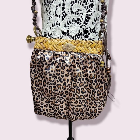 Cappelli Straworld Leopard Print Shoulder Bag Purse Tote Boho Hippie Cro… - Picture 2 of 9